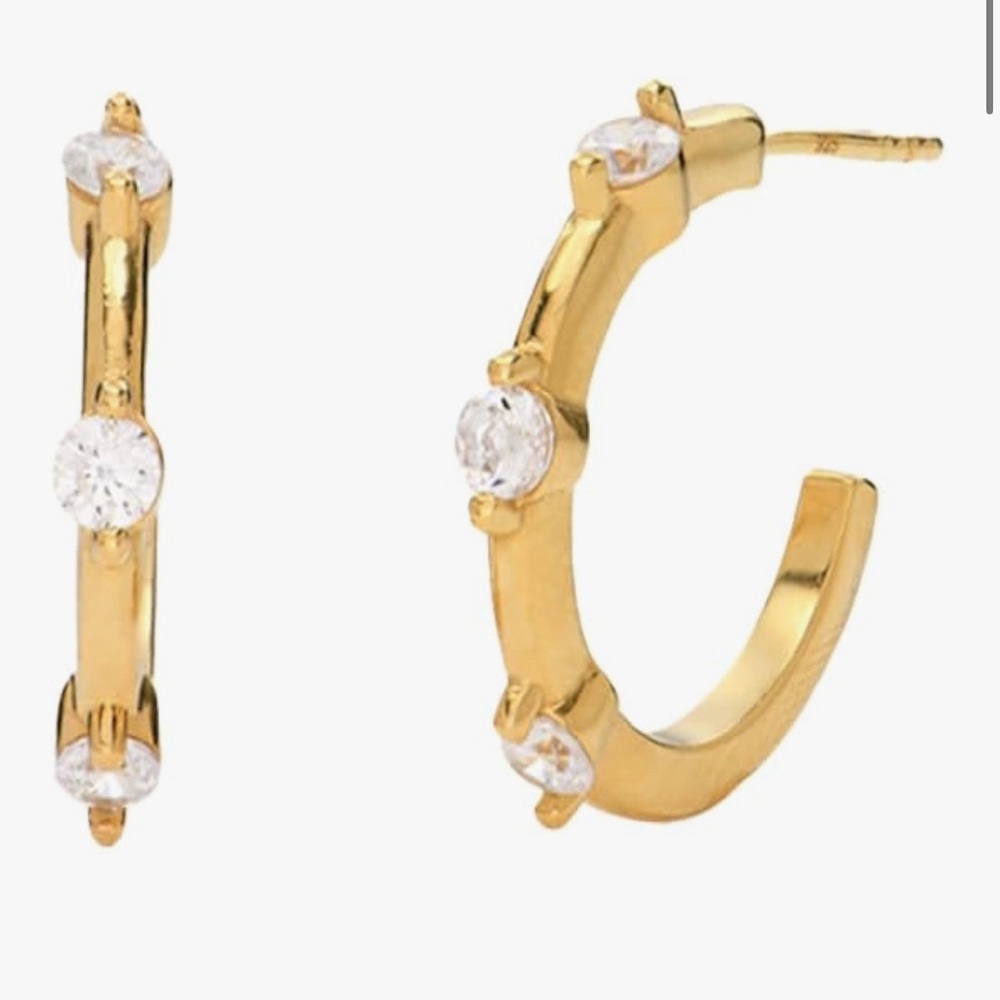 Oak & Luna - Designer Trio Cubic Zirconia / Wave Hoop Stud Earrings